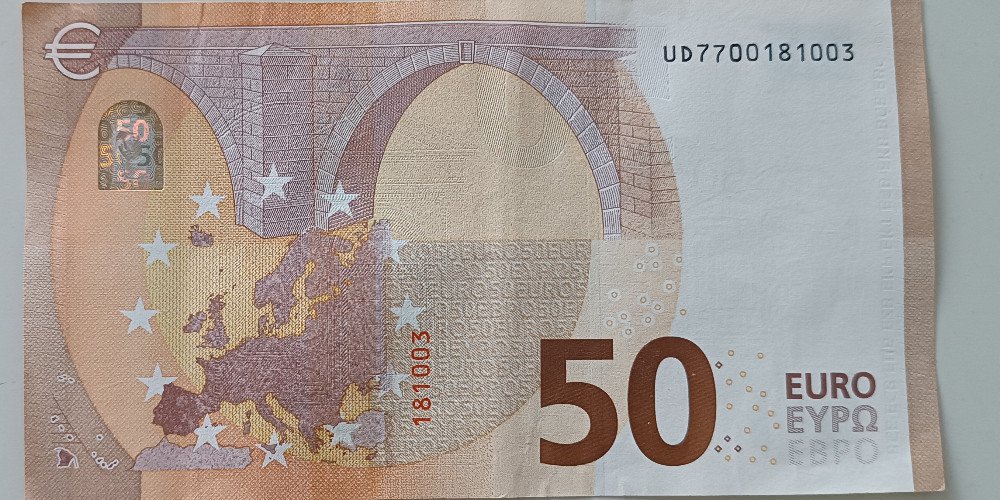EUR 50 bill with birthdate October 18, '03 – photo of the actual bill