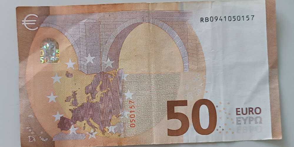 EUR 50 bill with birthdate January 5, '57 – photo of the actual bill