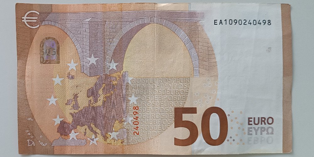 EUR 50 bill with birthdate April 24, '98 – photo of the actual bill